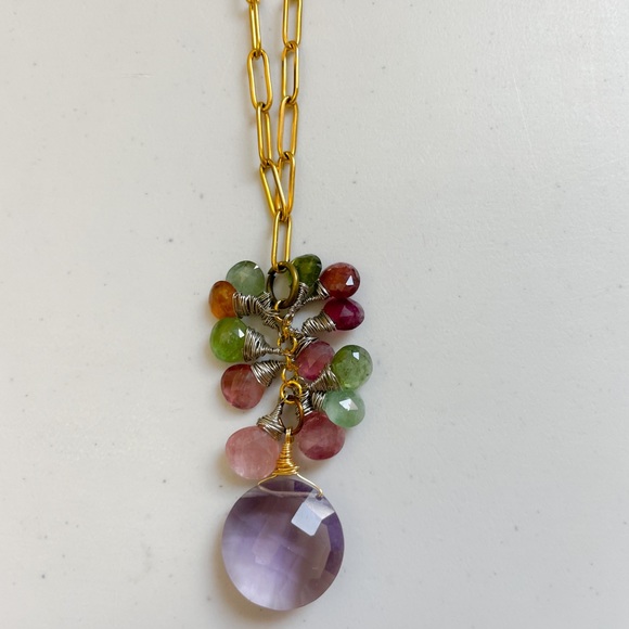 🥳Host pick 🥳Multi tourmaline amethyst- cluster chain/ earrings - Picture 10 of 14